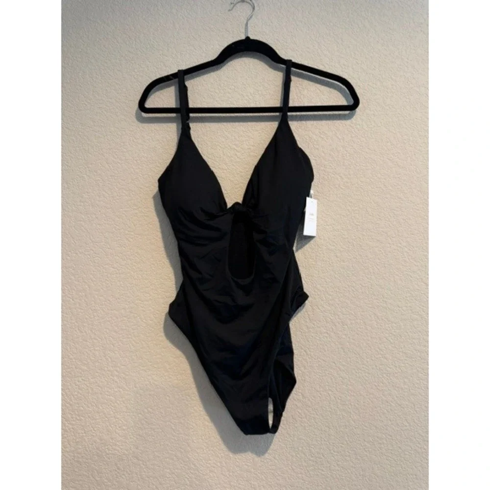Andie Swim Santorini One Piece Swimsuit Black Cutout Knot V-Neck XL A0145-BLK-XL - Picture 2 of 10
